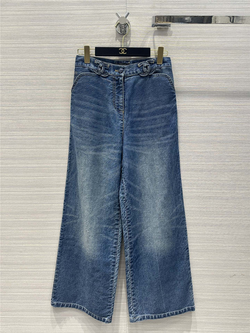 Ch**el denim blue denim straight pants replica d&g clothing