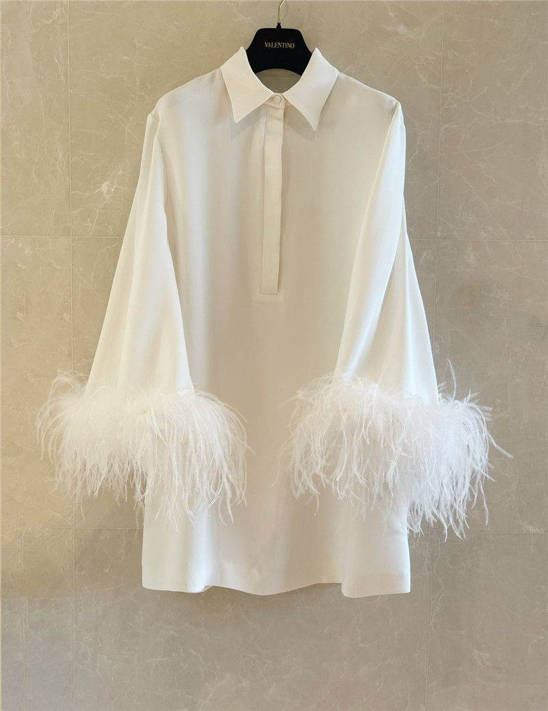 Va1e*ntin0 garavani feather-trimmed silk-crepe mini shirt dress