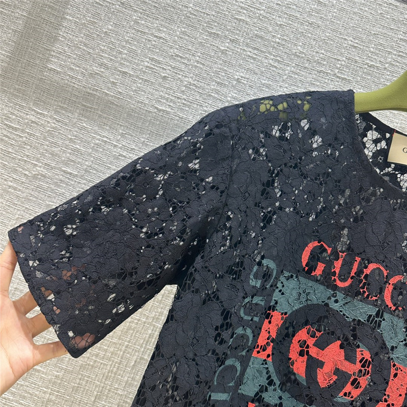 Gvc*1 zippered round neck lace short sleeve top replica clothes