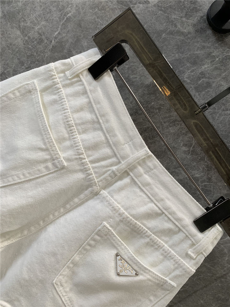 Pra*a triangle logo white denim shorts replica designer clothes