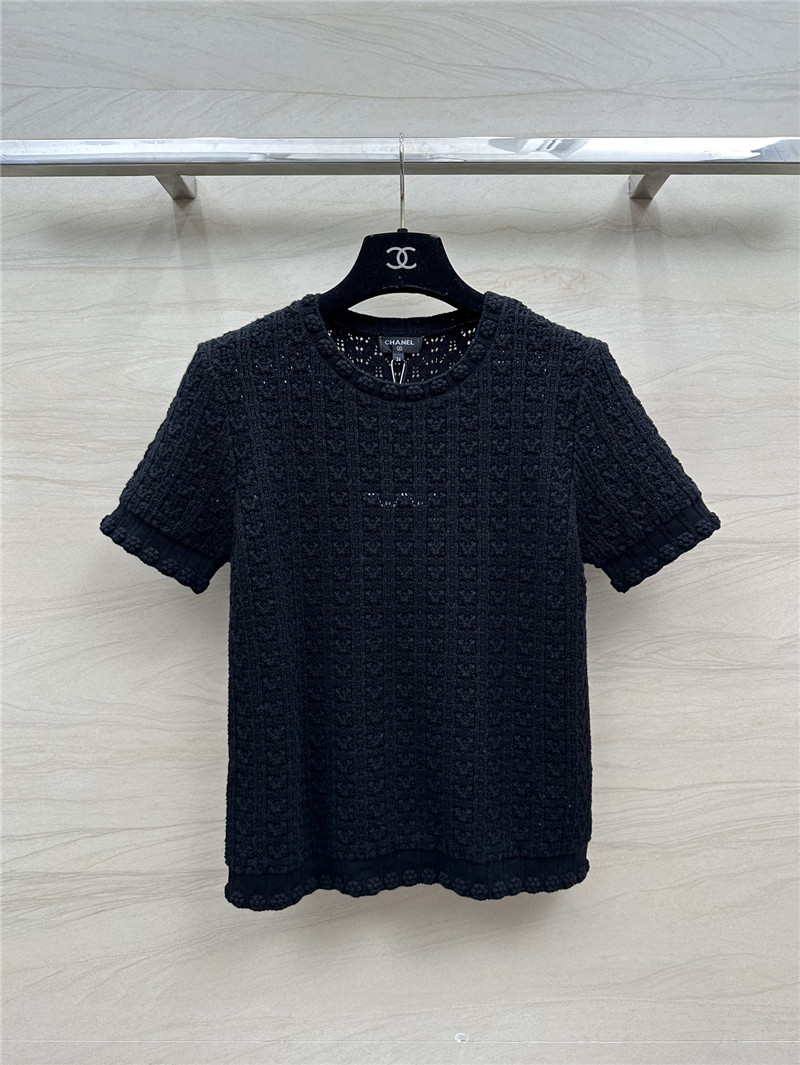 Ch**el hollow embossed braided short-sleeved top replica clothes