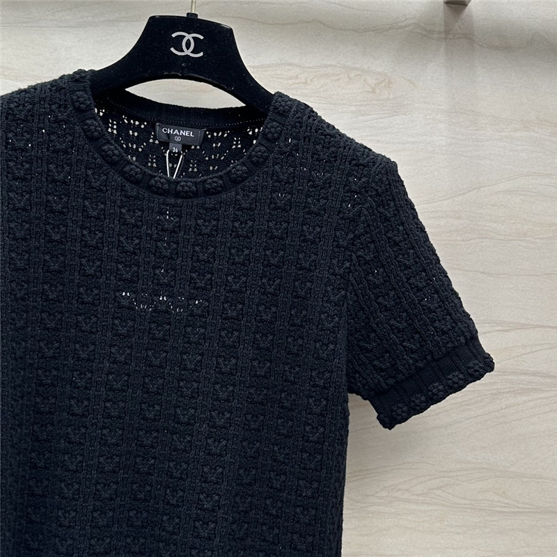 Ch**el hollow embossed braided short-sleeved top replica clothes
