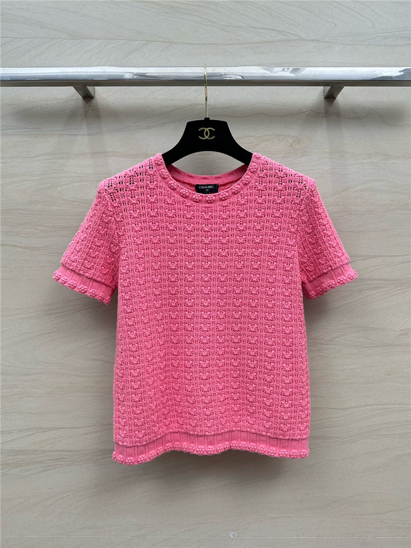 Ch**el hollow embossed braided short-sleeved top replica clothes