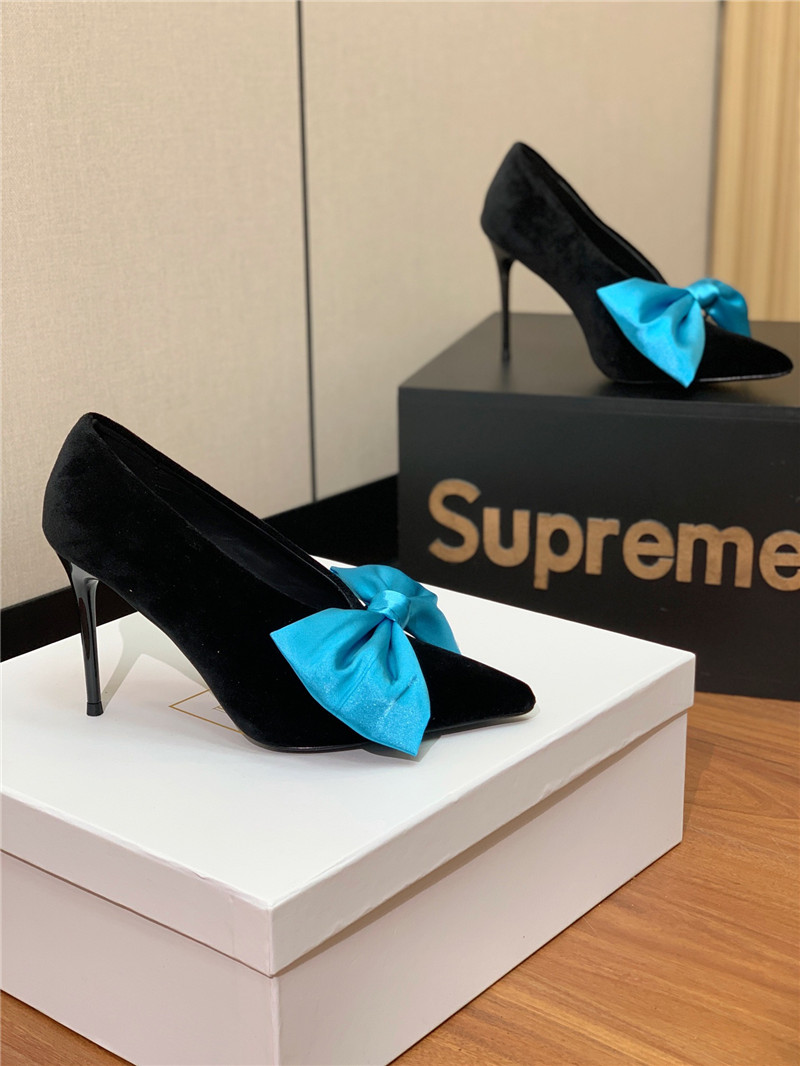 balmain bow velvet high-heeled shoes Marg*e1a replica shoes