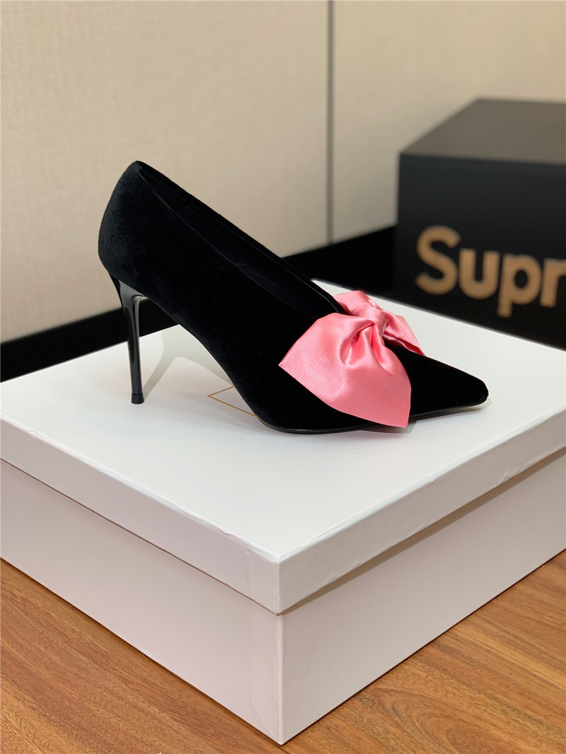 balmain bow velvet high-heeled shoes Marg*e1a replica shoes