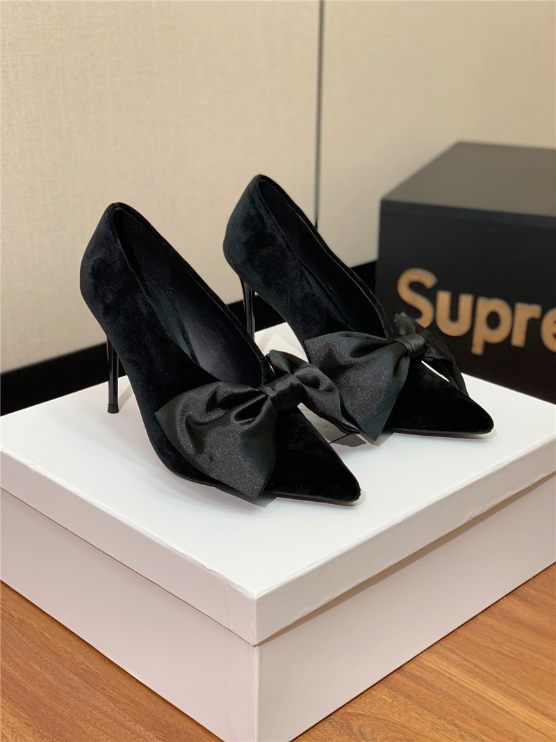 balmain bow velvet high-heeled shoes Marg*e1a replica shoes