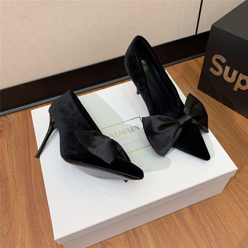 balmain bow velvet high-heeled shoes Marg*e1a replica shoes