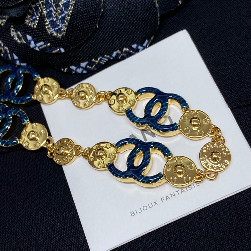 Ch**el denim blue double c star waist chain