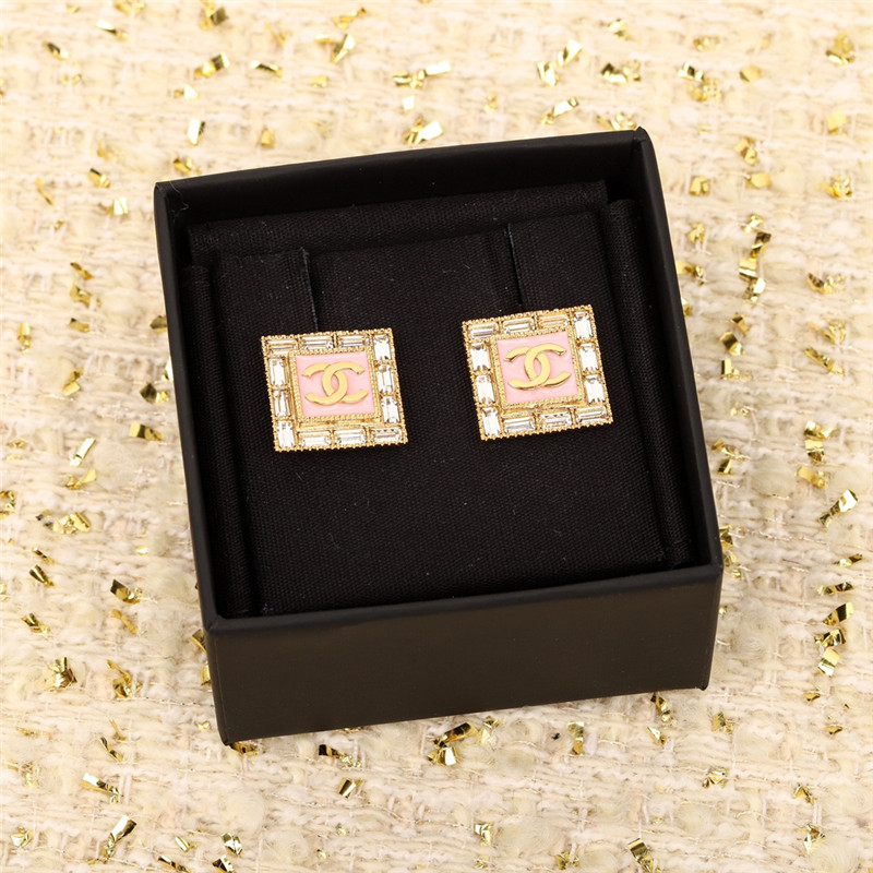 Ch**el pink square double c earrings