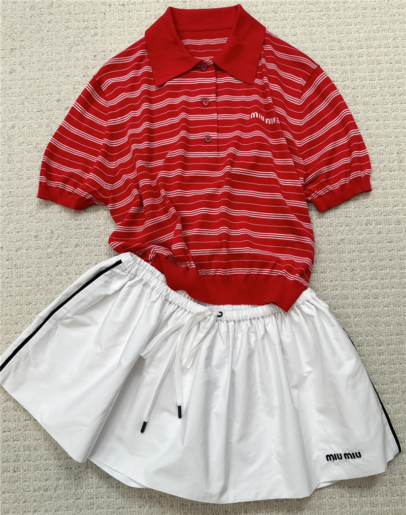 Miu Miu Red Strip Knitted Polo Shirt