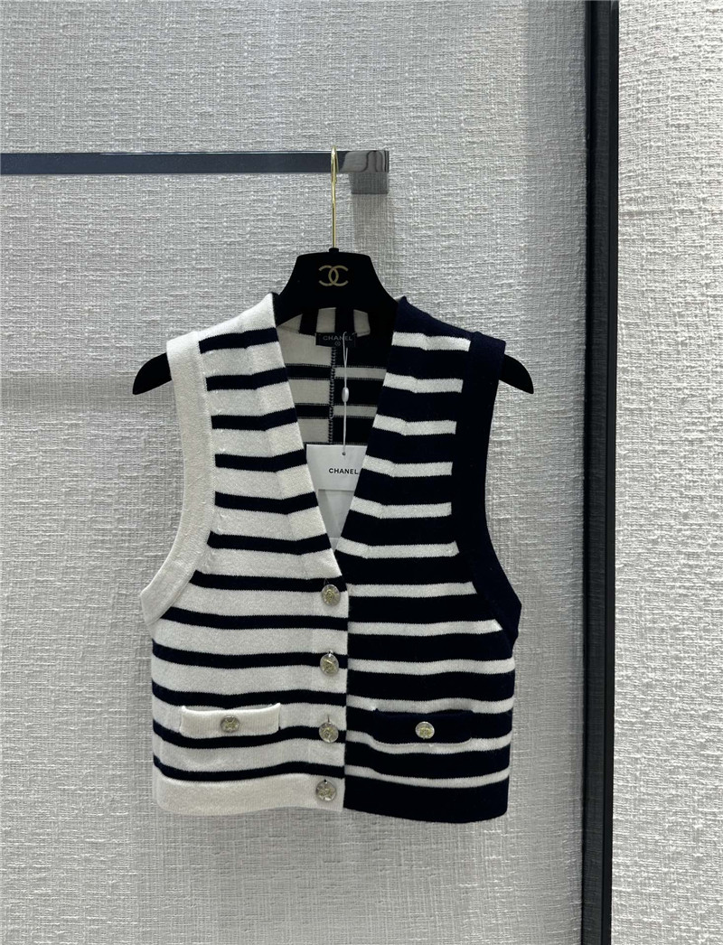 Ch**el contrast striped cashmere vest replica clothing sites