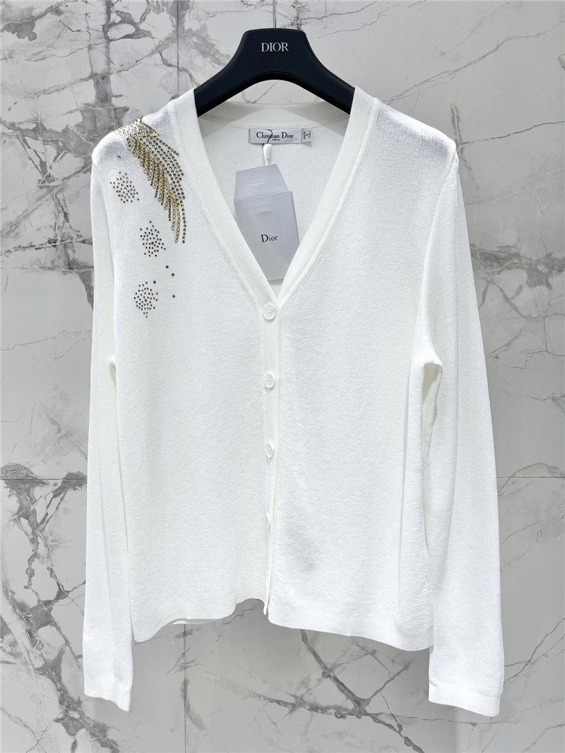 D10r beading linen cardigan white