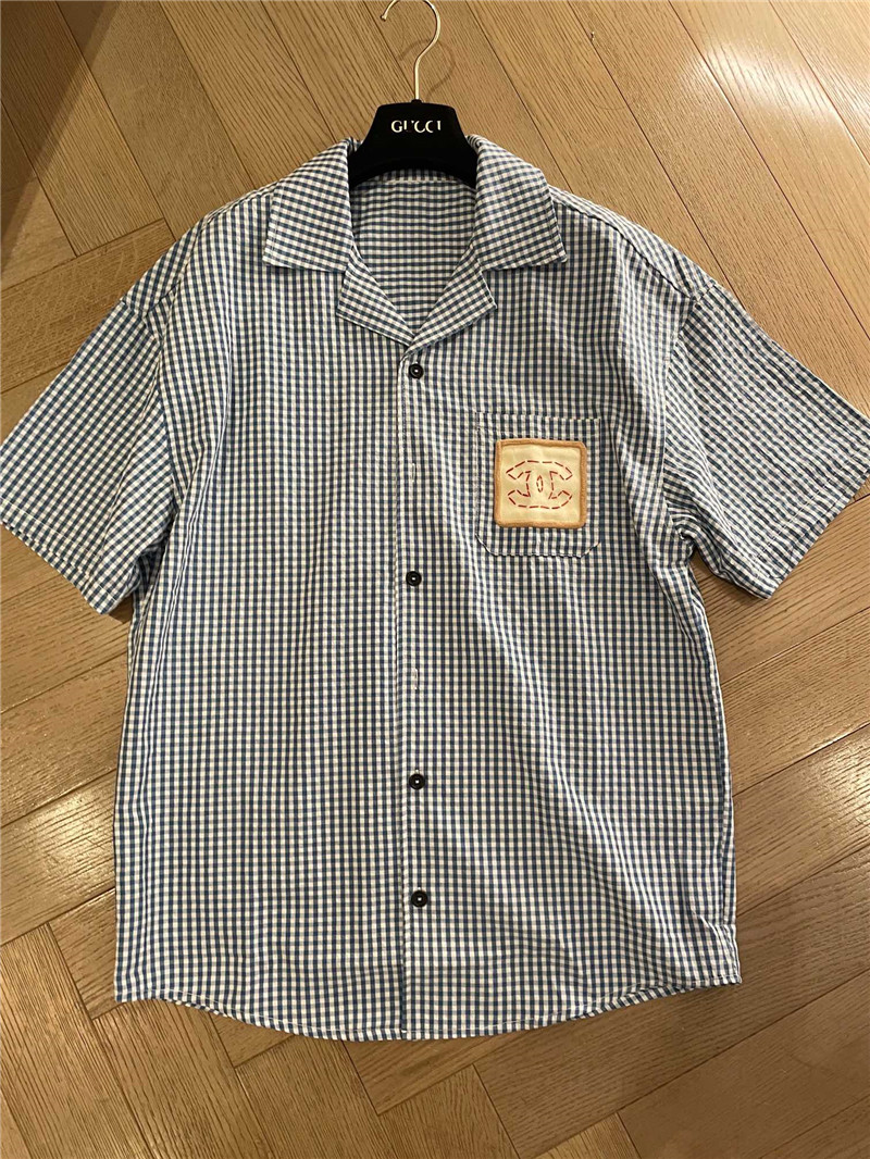 Ch**el blue and white plaid shirt replica d&g clothing