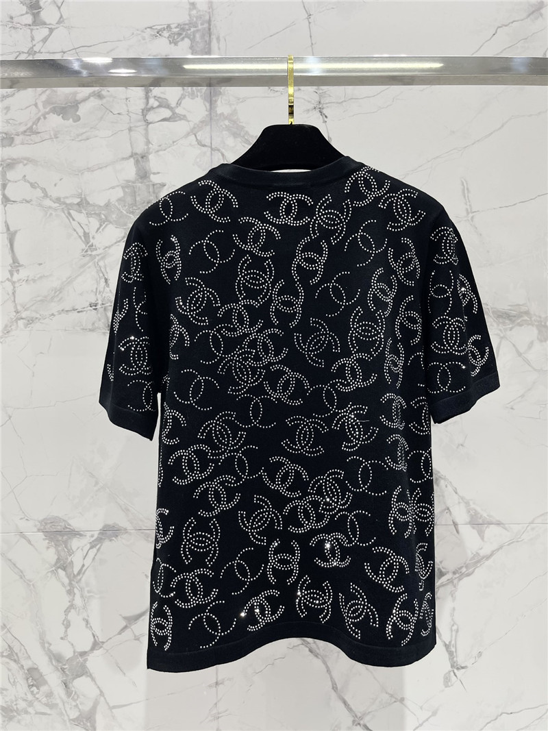 Ch**el hot rhinestone knitted short-sleeved replica clothes