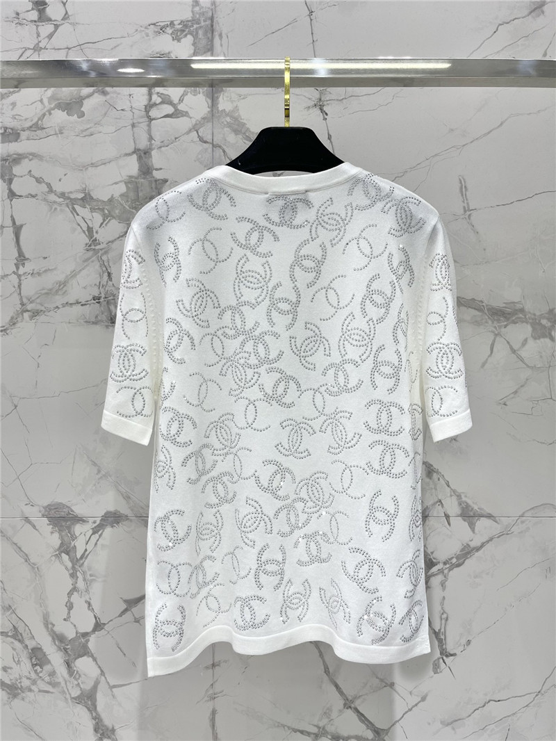 Ch**el hot rhinestone knitted short-sleeved replica clothes