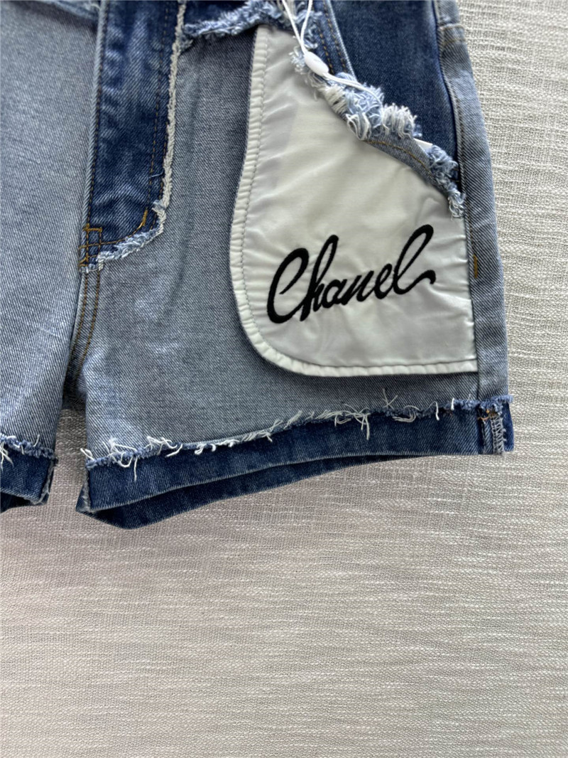 Ch**el fringed high waist denim shorts replica clothing