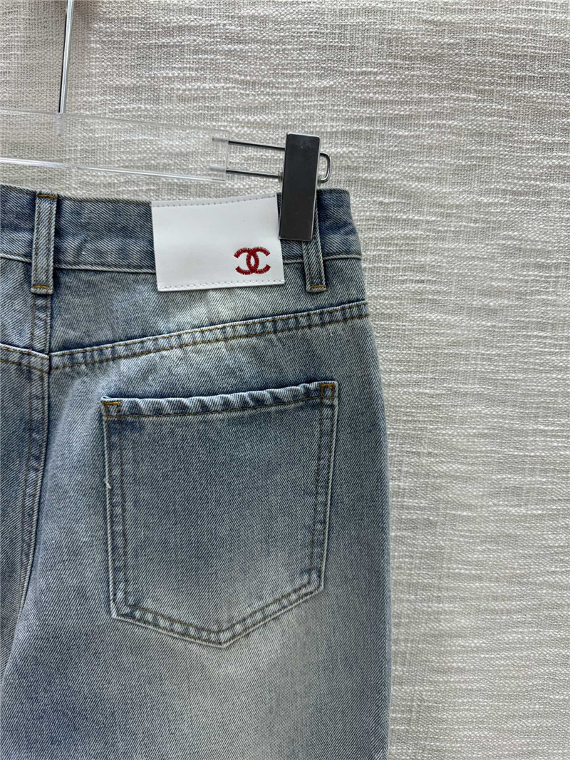 Ch**el ripped denim straight pants replica designer clothes