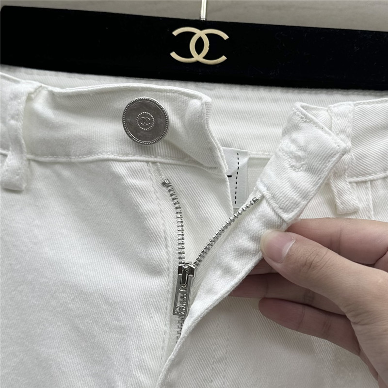 Ch**el hollow embroidered denim trousers replica clothing sites