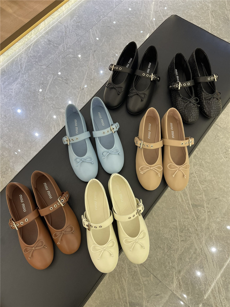 Miu Miu Brown Leather Ballet Flats