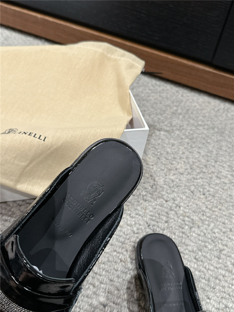 BC Black Patent Leather Flat Slides
