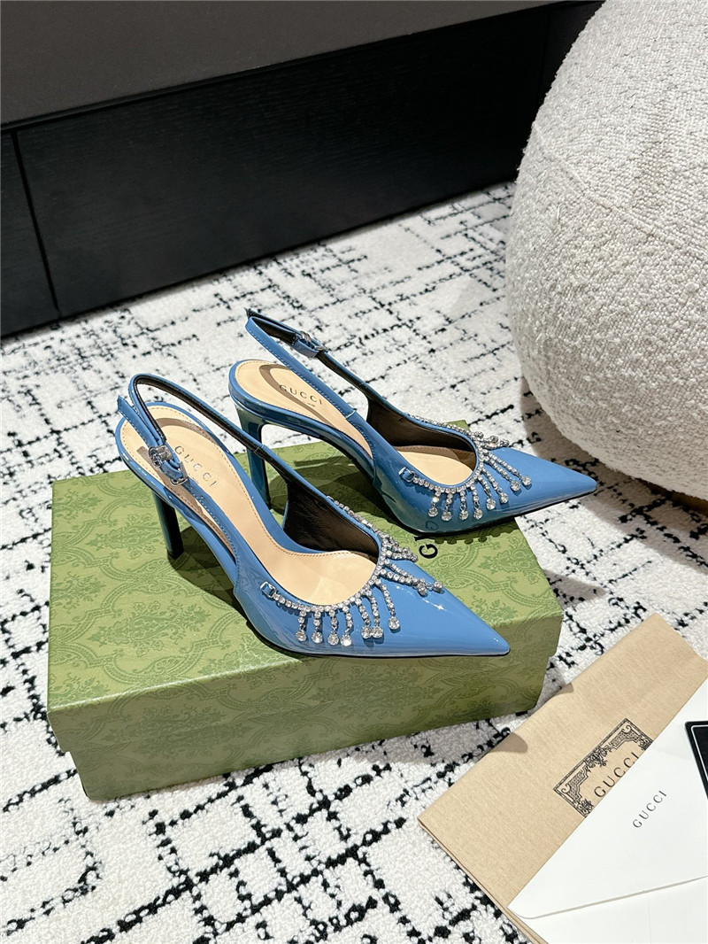 Gvc*1 light blue patent leather slingback pumps