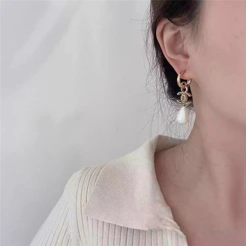 Ch**el double c drop pearl earrings