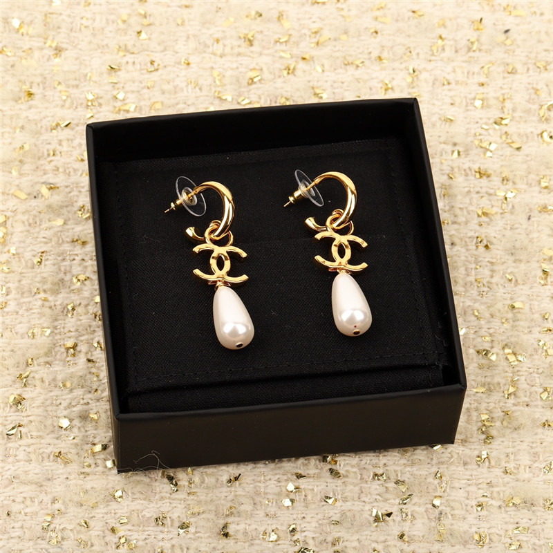 Ch**el double c drop pearl earrings