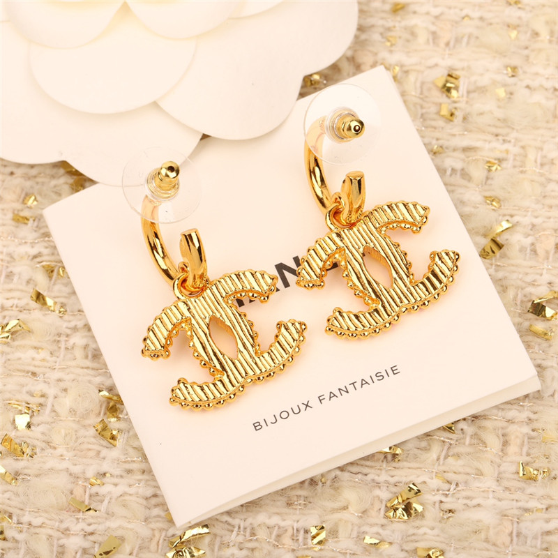 Ch**el vertical stripe enamel double c earrings