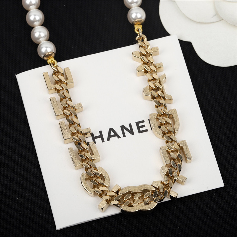 Ch**el pearl letter choker necklace