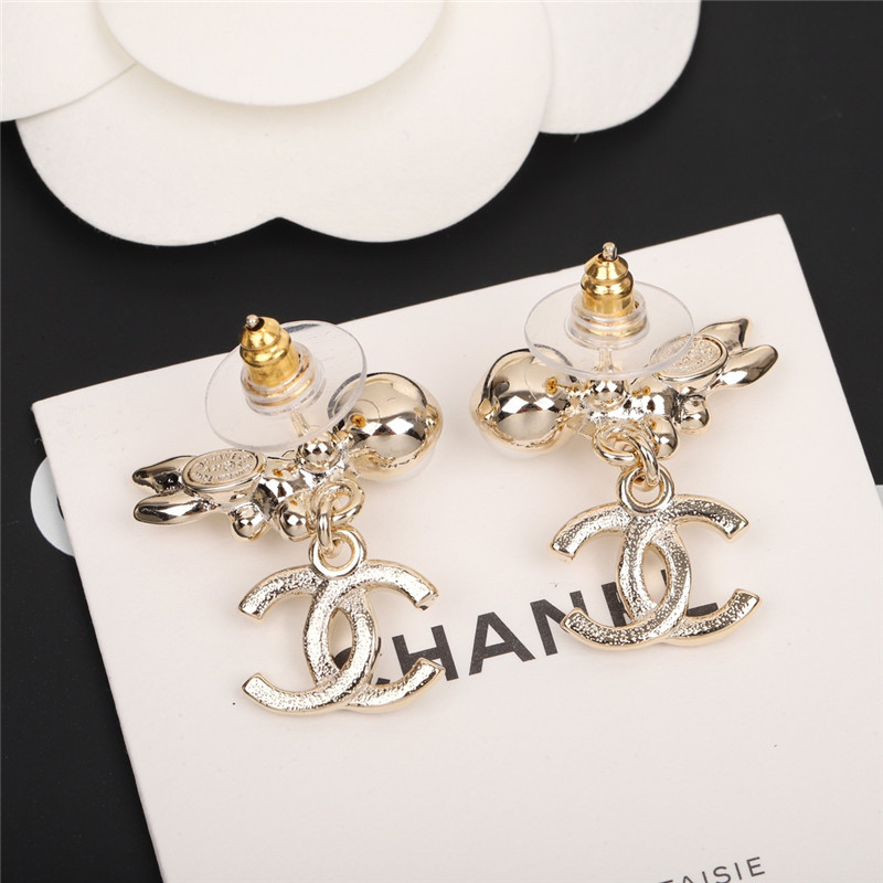 Ch**el small flower leaf hanging double c earrings