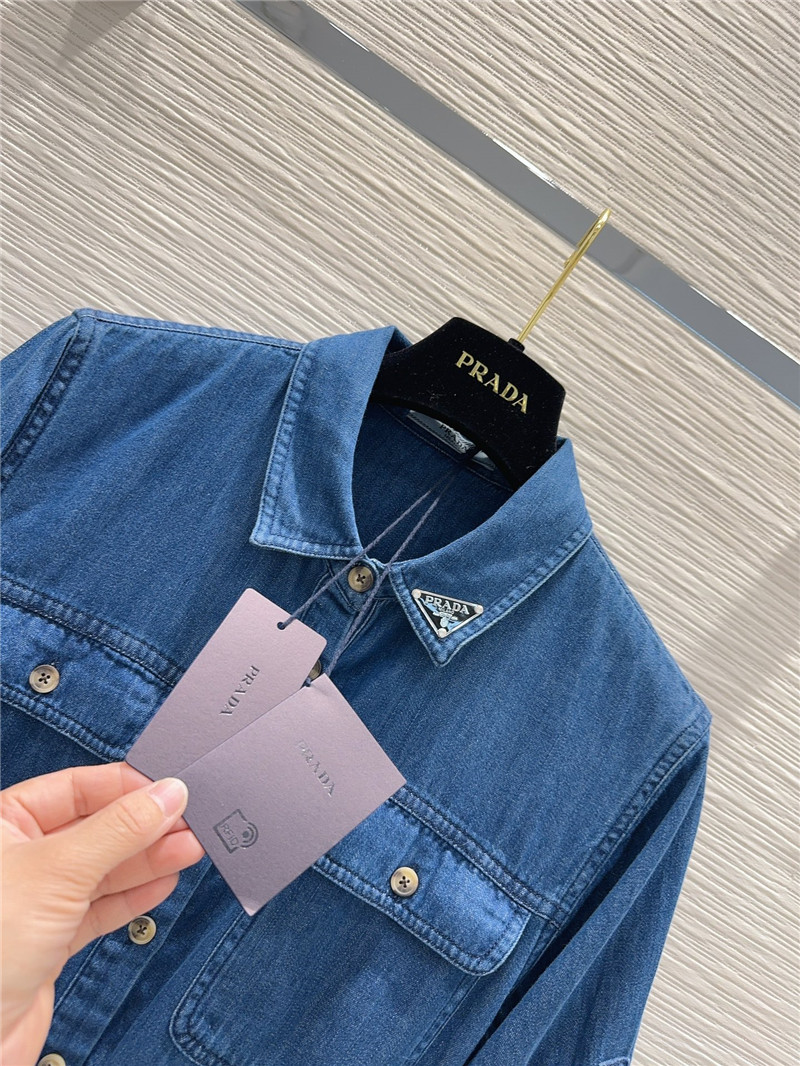 Pra*a mid-century style denim shirt dress replica clothes