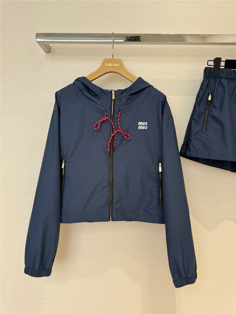 M1um1u nylon jacket + high waist shorts replica clothing