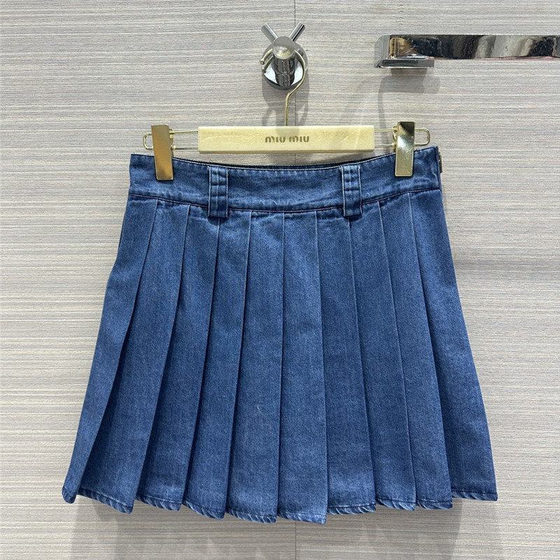 M1um1u denim low waist pleated short skirt replica clothing