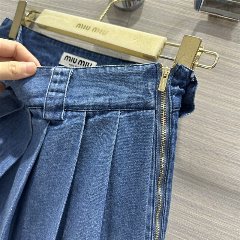 M1um1u denim low waist pleated short skirt replica clothing