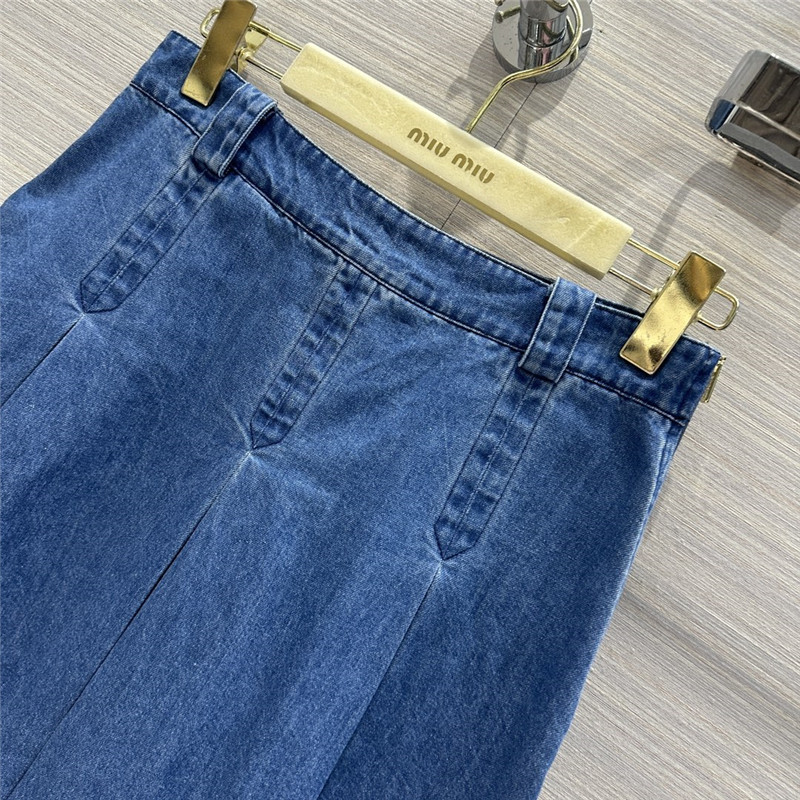 M1um1u denim low waist pleated midi skirt replica clothes