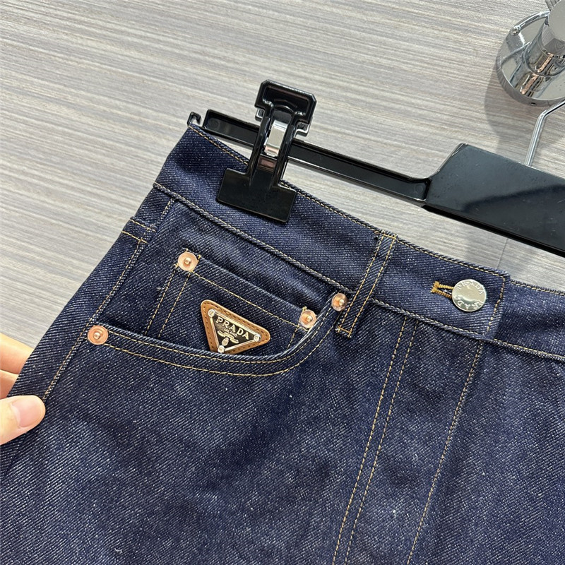 Pra*a original color denim mini skirt replica clothes