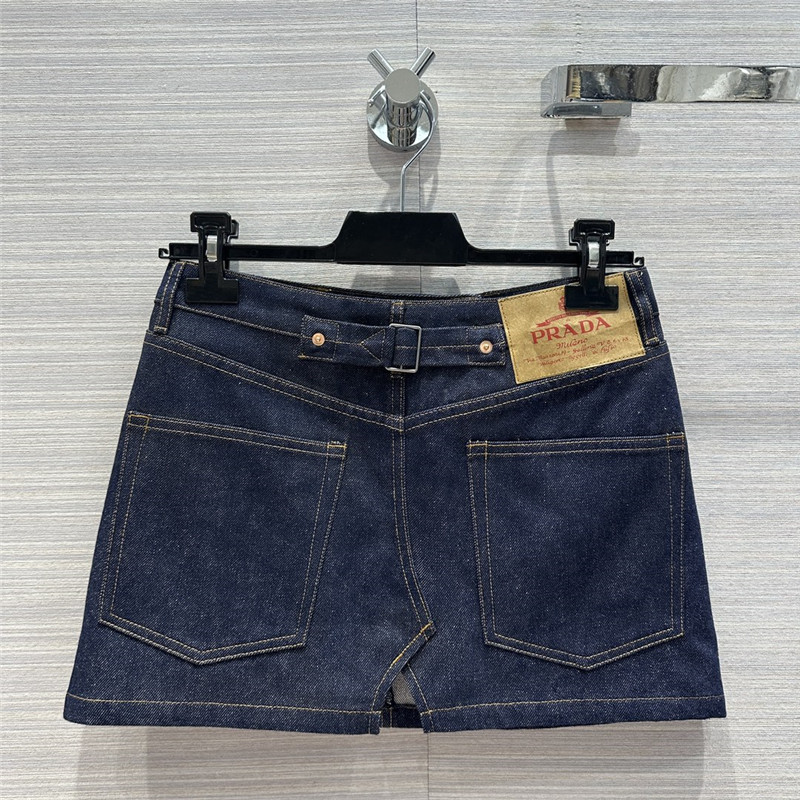 Pra*a original color denim mini skirt replica clothes