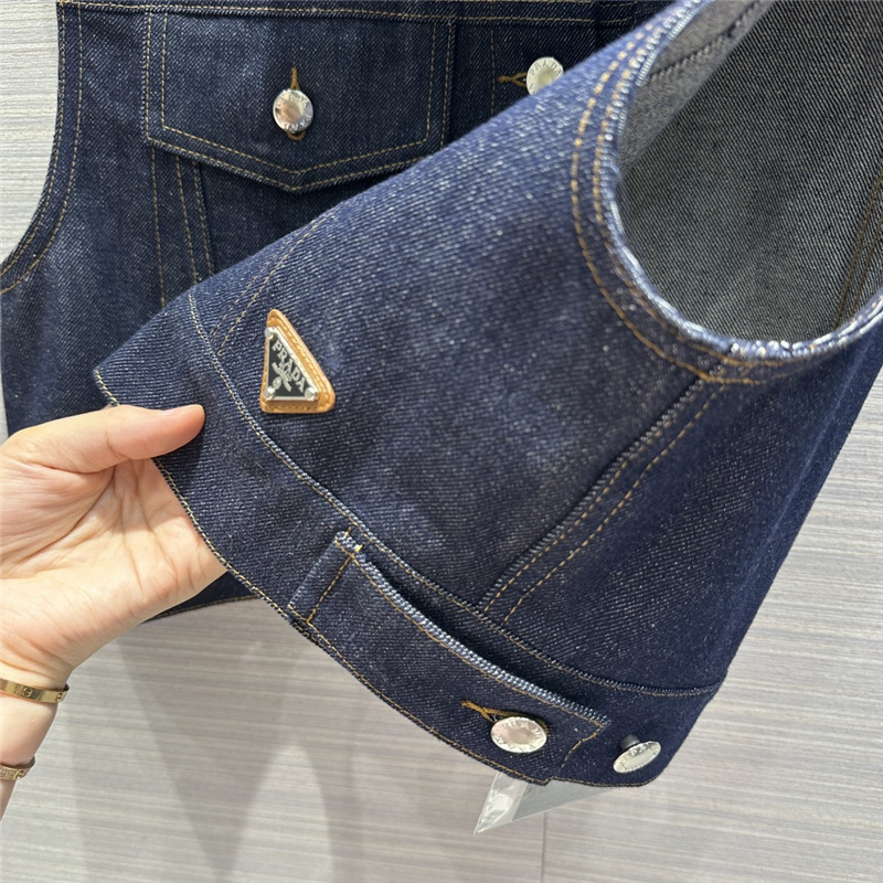Pra*a original color denim functional vest replica clothing