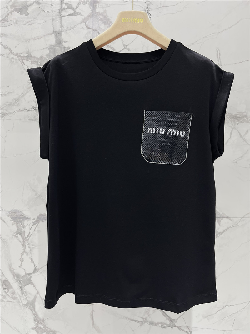 M1um1u embroidered pocket sleeveless top replicas clothes