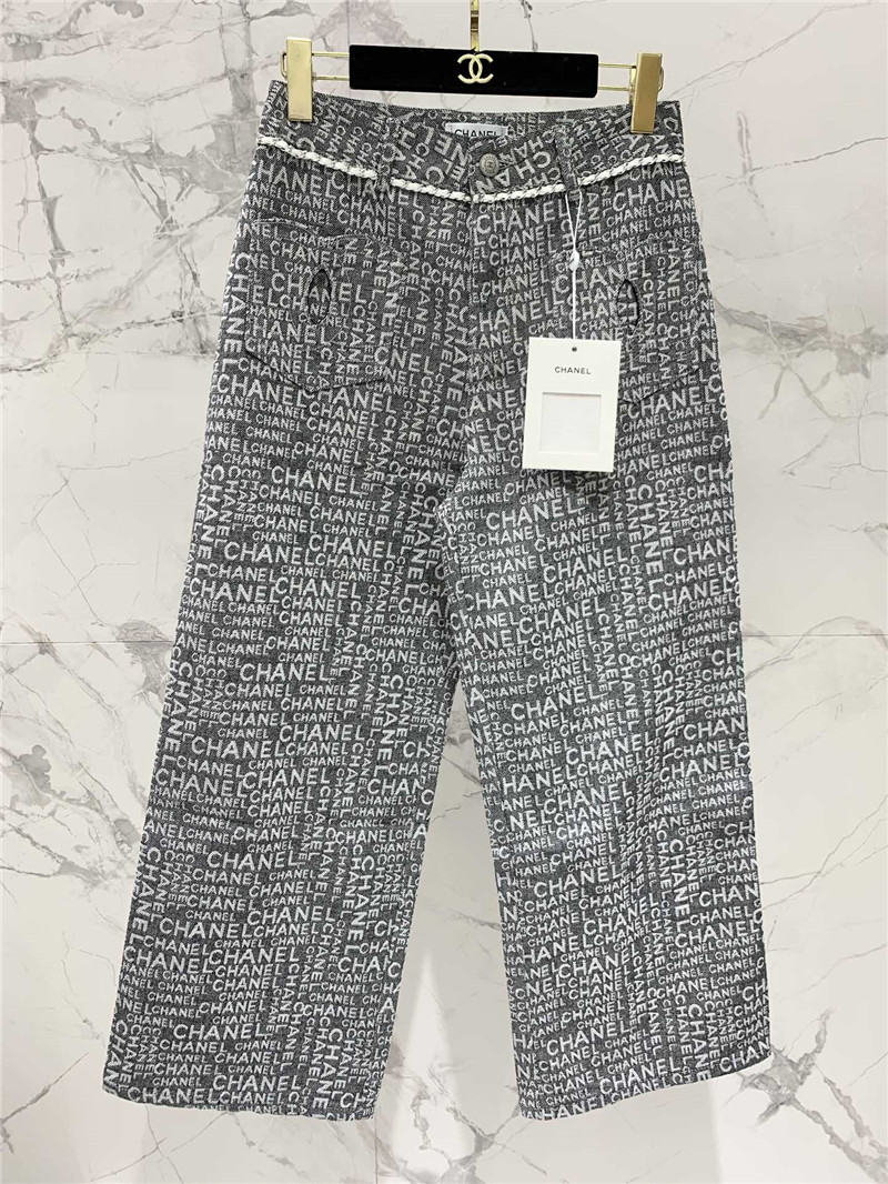 Ch**el full logo jacquard denim trousers replicas clothes