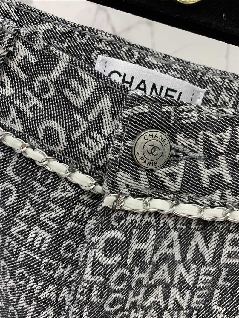 Ch**el full logo jacquard denim trousers replicas clothes
