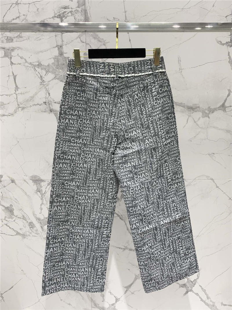 Ch**el full logo jacquard denim trousers replicas clothes