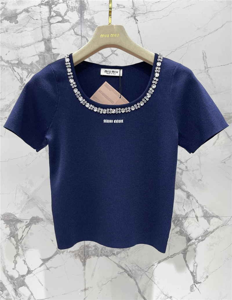 M1um1u studded u-neck knitted t-shirt replica d&g clothing