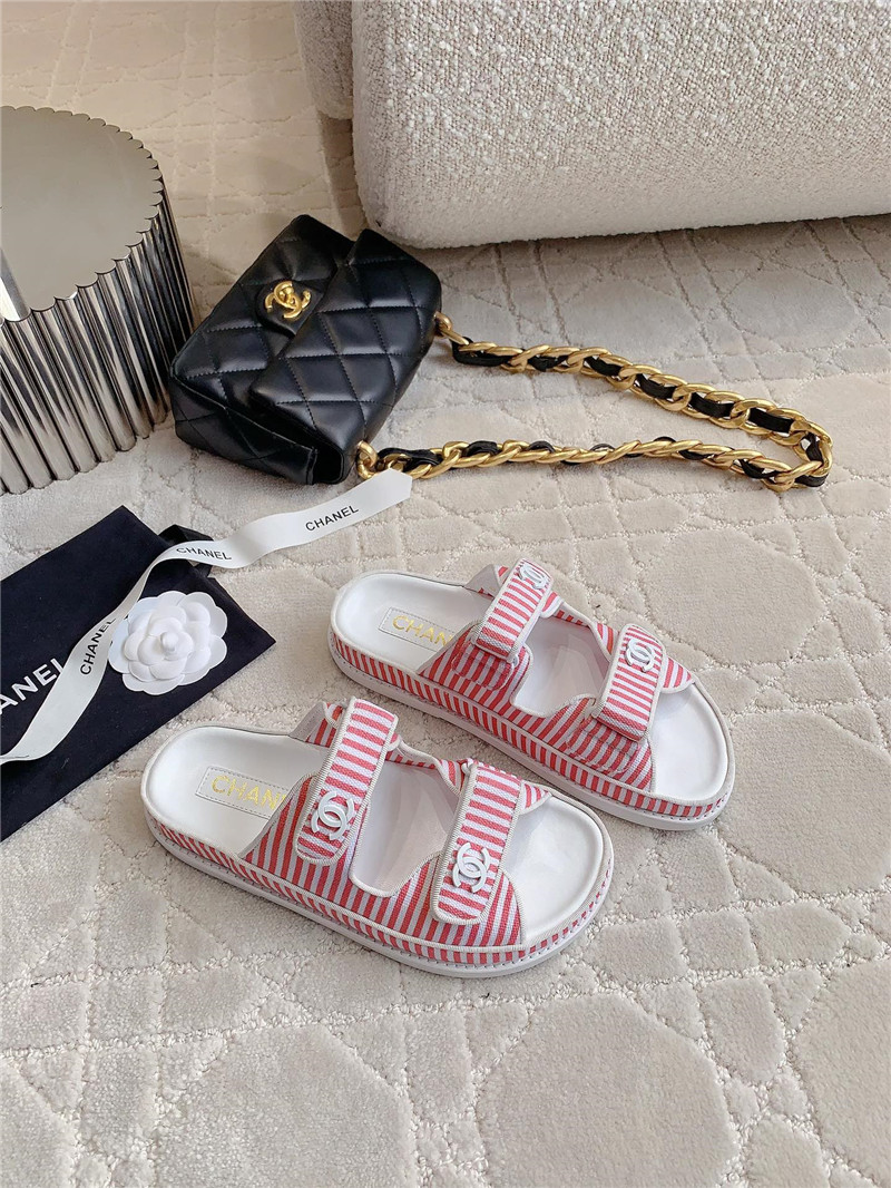 Ch**el white pink dad slides