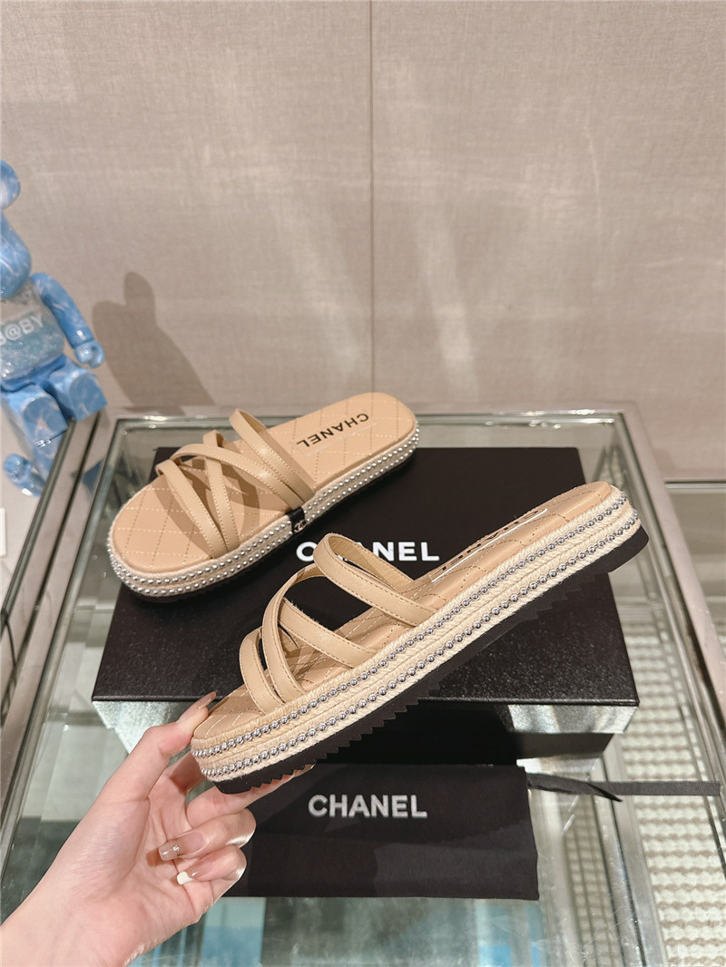 Ch**el cross rope platform slippers beige