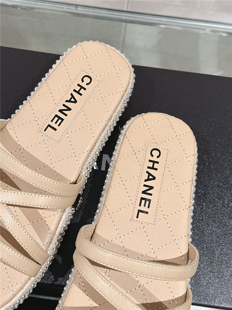 Ch**el cross rope platform slippers beige