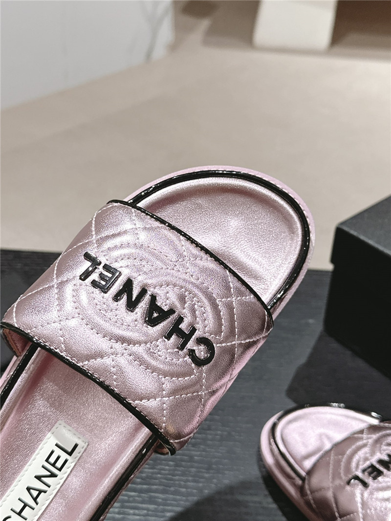 Ch**el lambskin quilted textured mules sandals purple