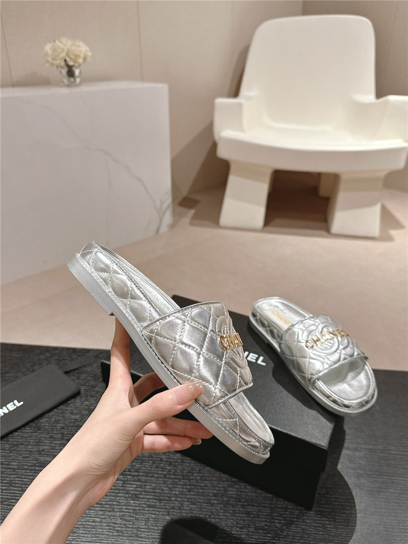 Ch**el silver quilted mules sandals