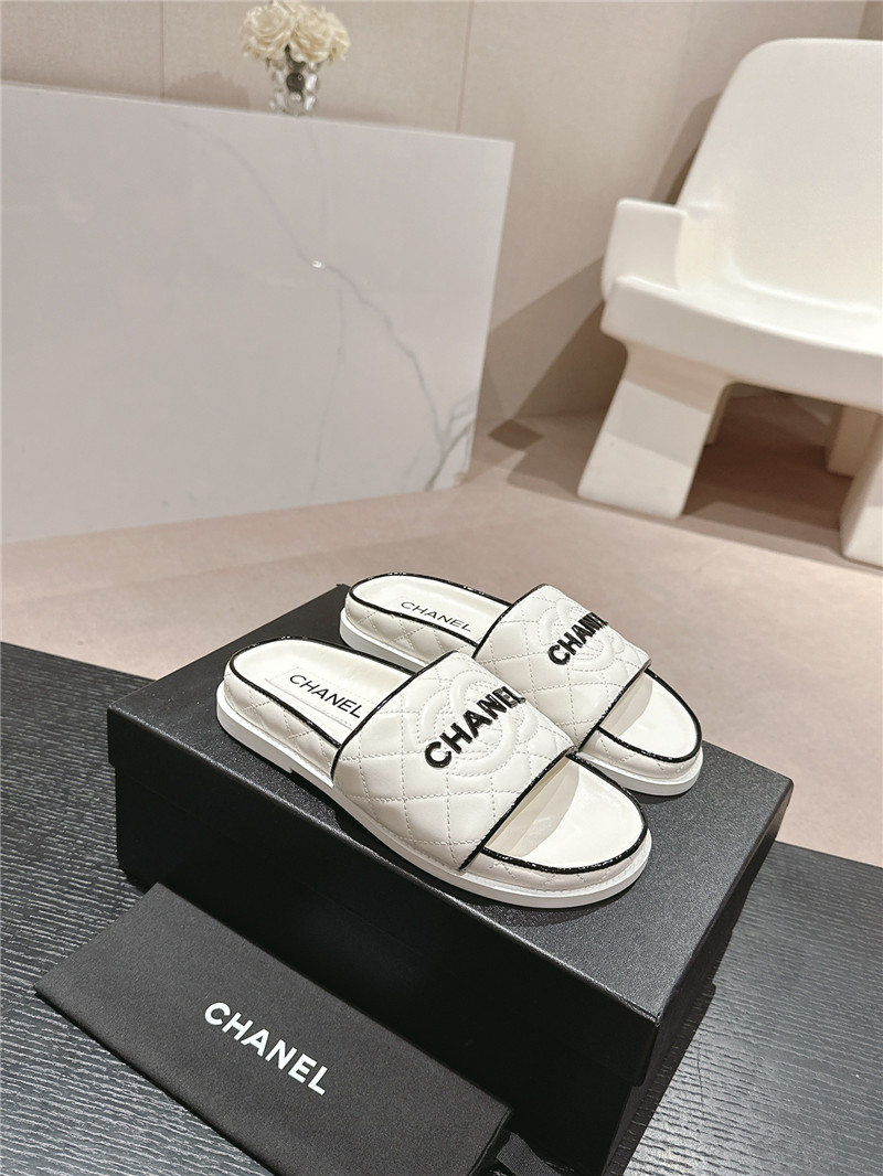 Ch**el lambskin quilted white mules