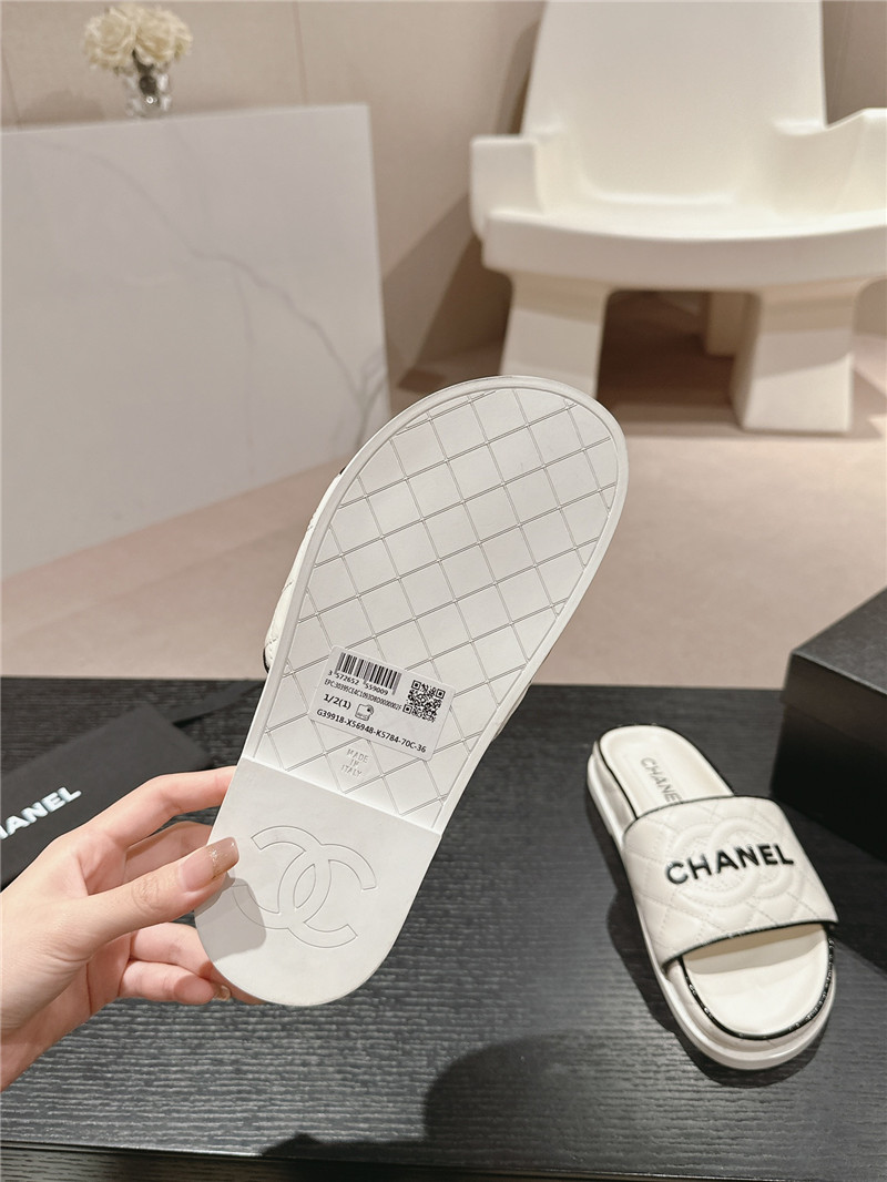 Ch**el lambskin quilted white mules